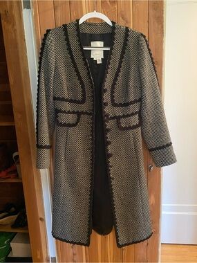 Tracy Reese Black & Cream Textured Long Coat